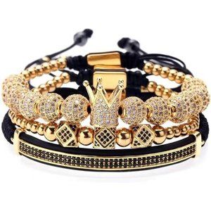 Imperial Crown King Mens Bracelet Pave CZ Gold Bracelets for Men Luxury Charm